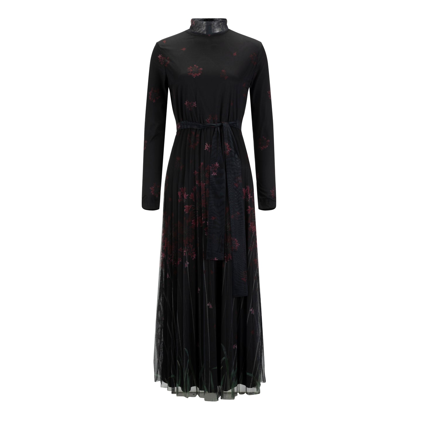 Floral Printed Mesh Pleated Dress