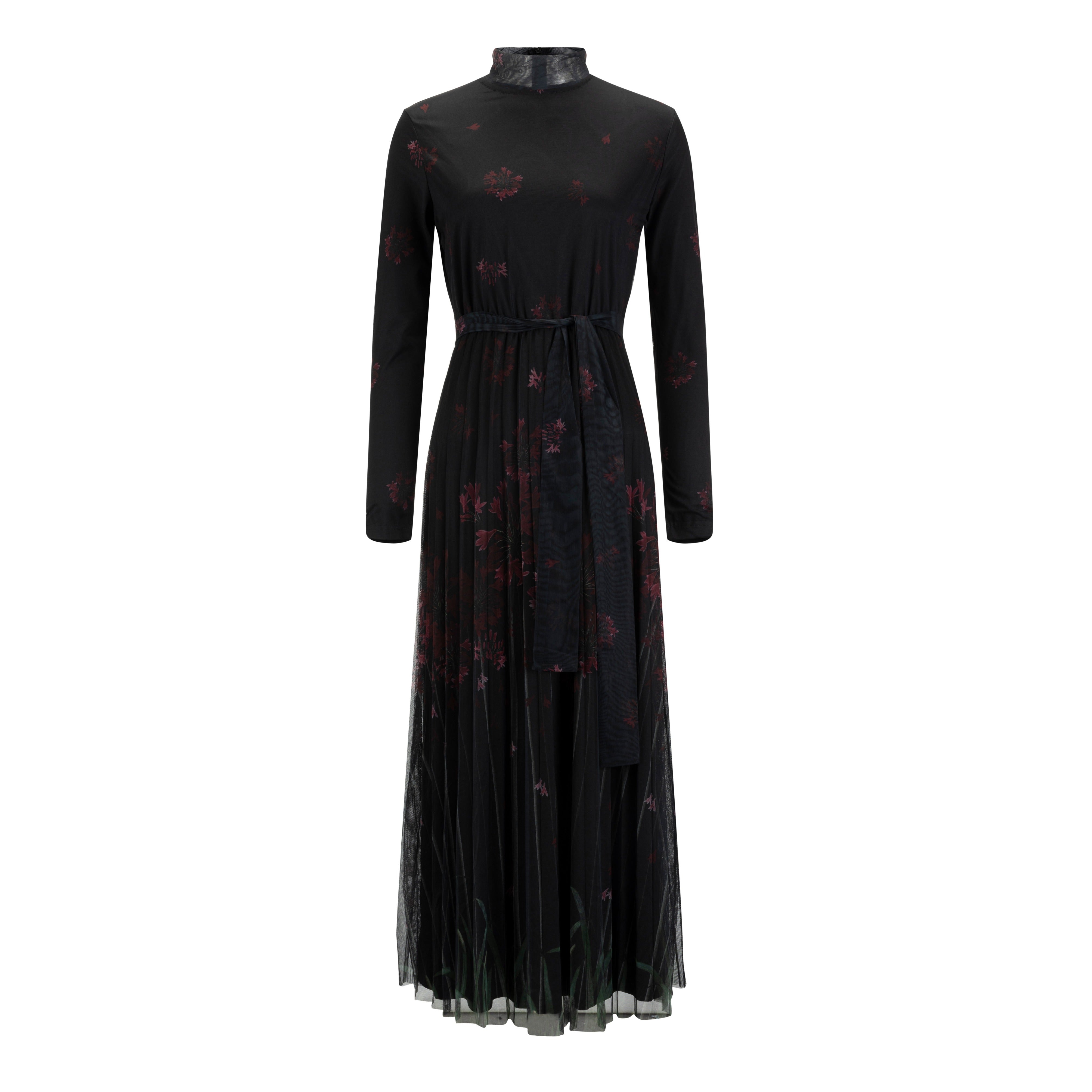 Floral Printed Mesh Pleated Dress