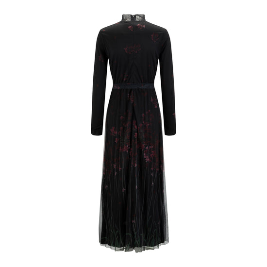 Floral Printed Mesh Pleated Dress