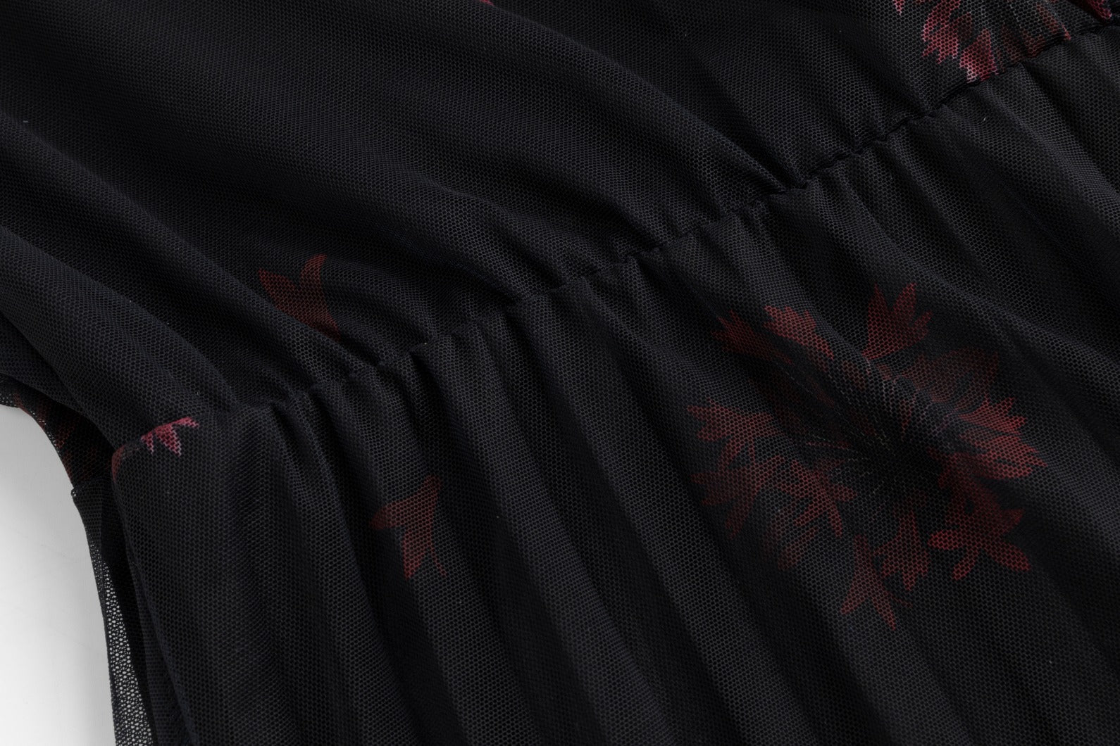 Floral Printed Mesh Pleated Dress