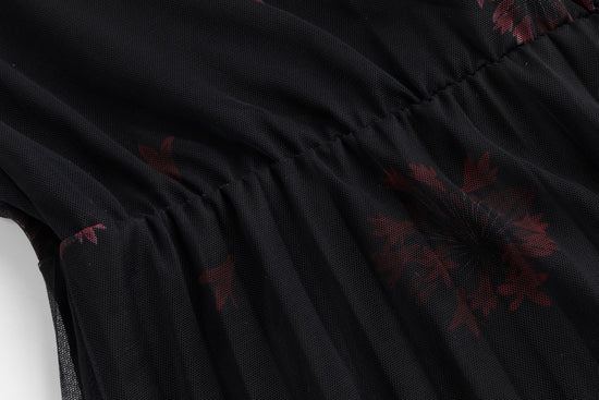 Floral Printed Mesh Pleated Dress