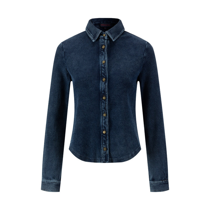 Ribbed Denim Shirt - Blue