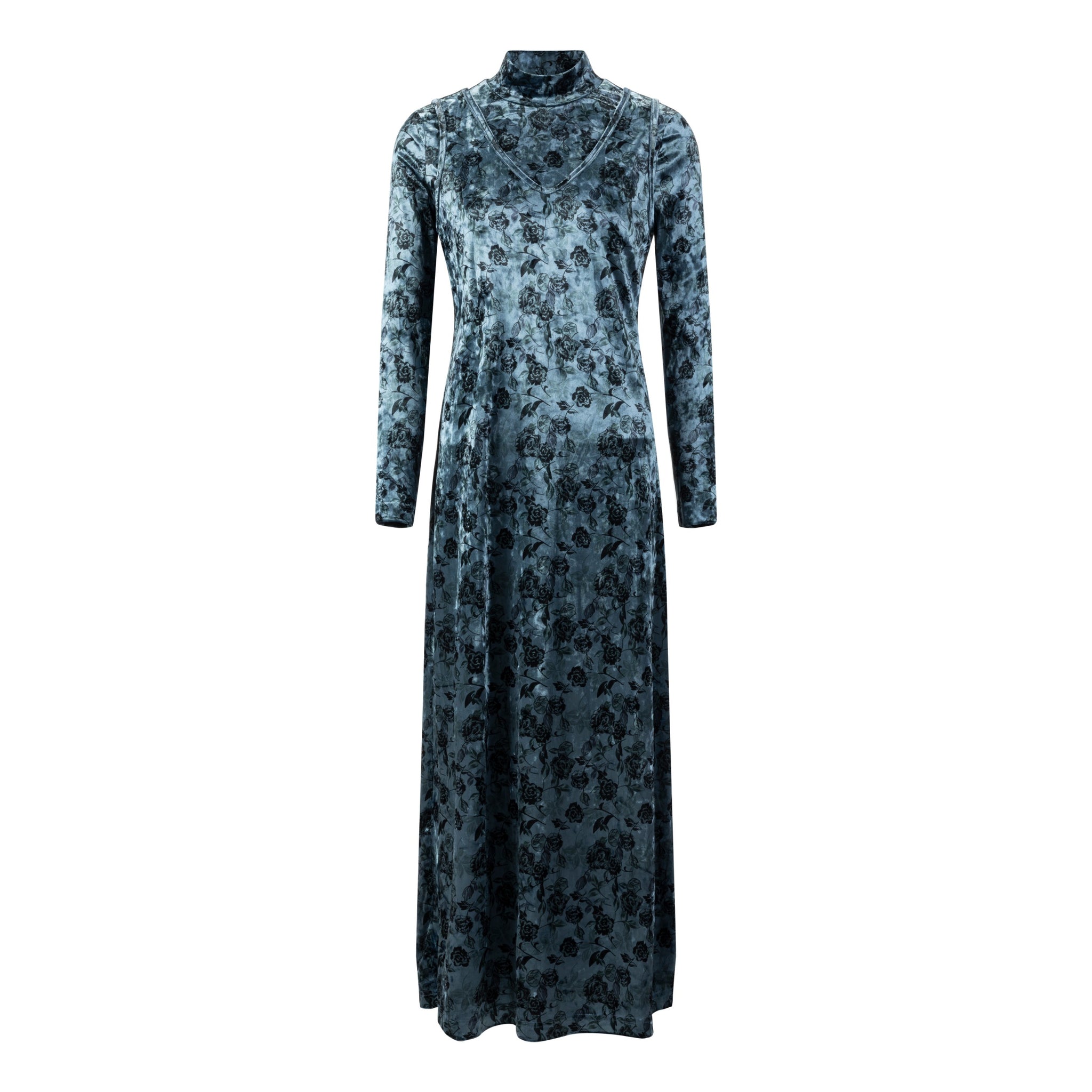 Velvet Blue Jumper With Velvet Mock Neck Underlay