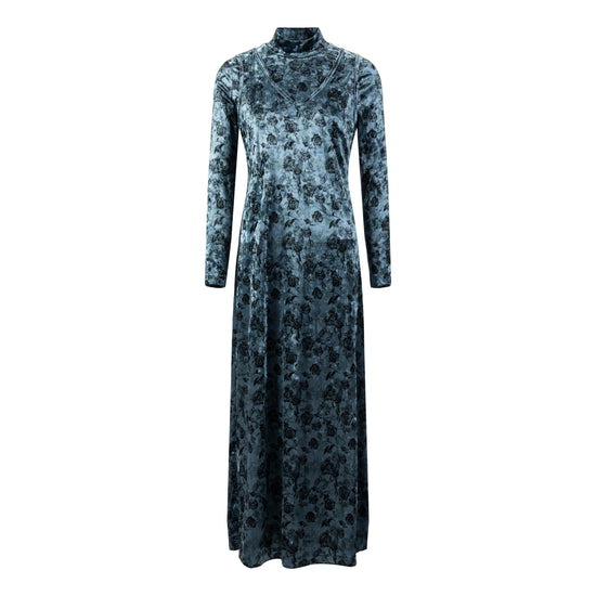 Velvet Blue Jumper With Velvet Mock Neck Underlay