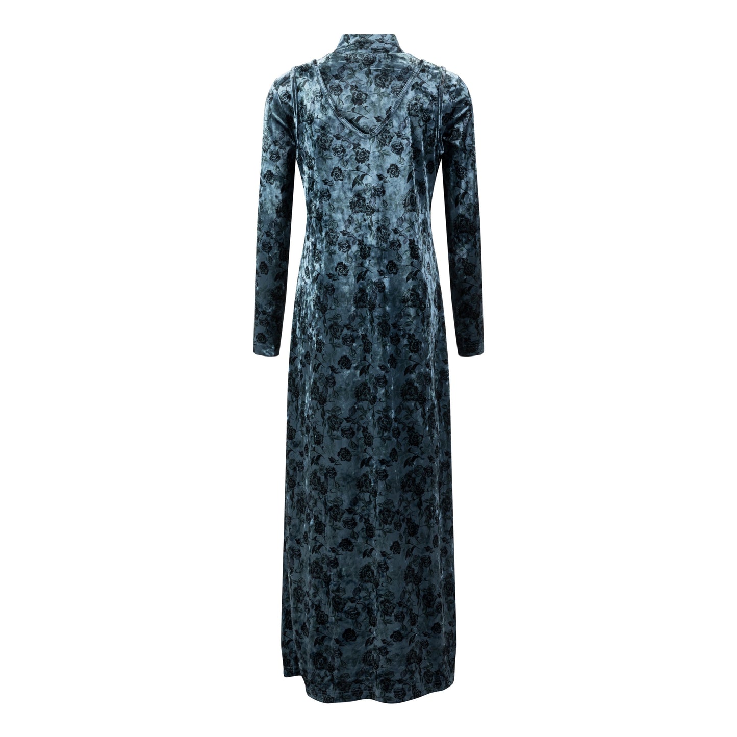Velvet Blue Jumper With Velvet Mock Neck Underlay