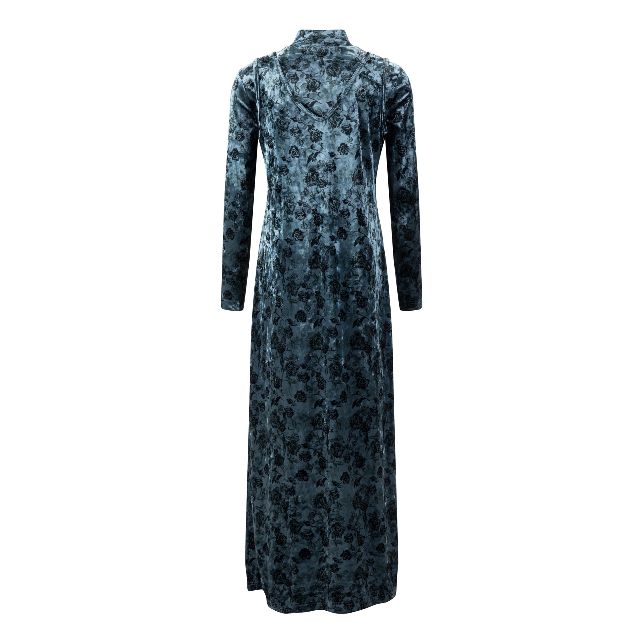 Velvet Blue Jumper With Velvet Mock Neck Underlay