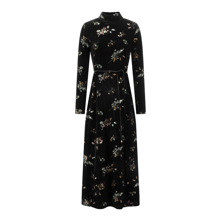 Black Beaded Velvet Dress