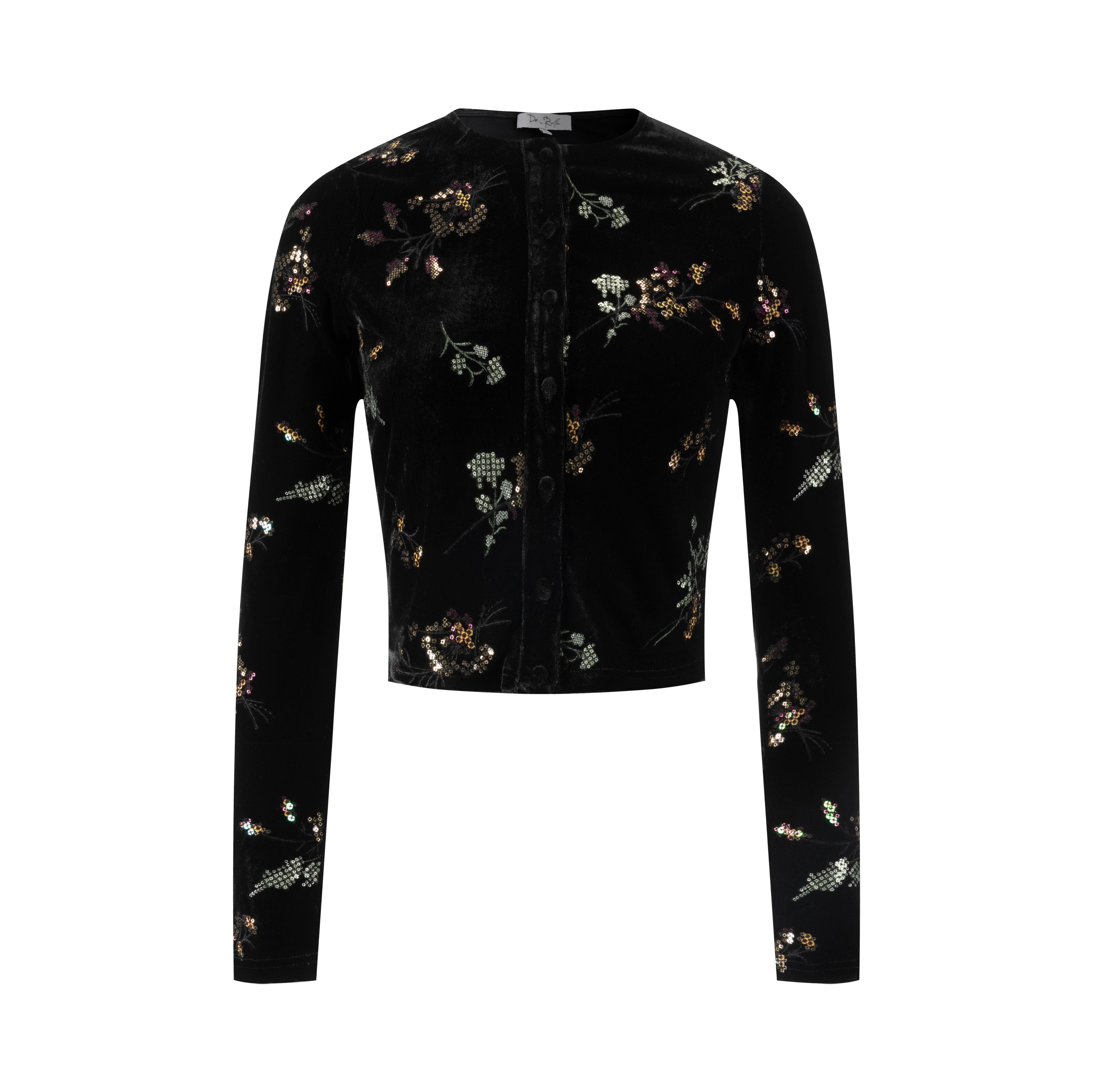 Black Velvet Multi Colored Beaded Cardigan