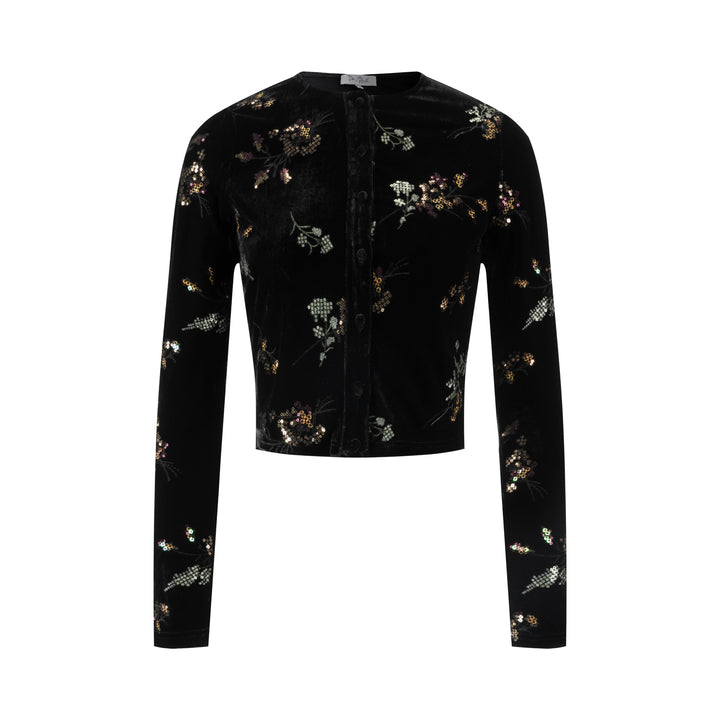 Black Velvet Multi Colored Beaded Cardigan