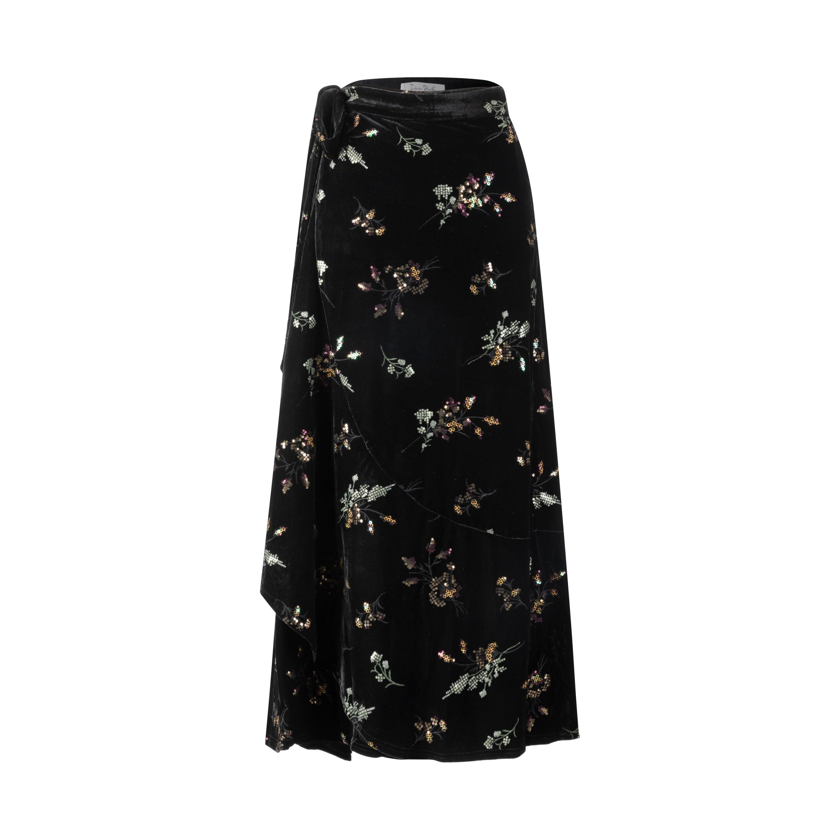 Black Velvet Multi Beaded Wrap Skirt