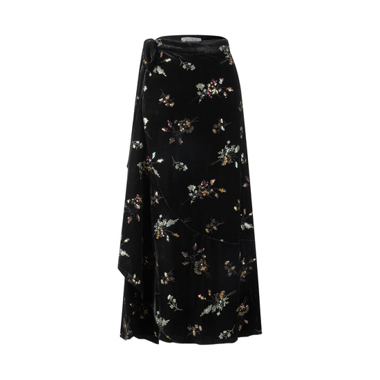 Black Velvet Multi Beaded Wrap Skirt