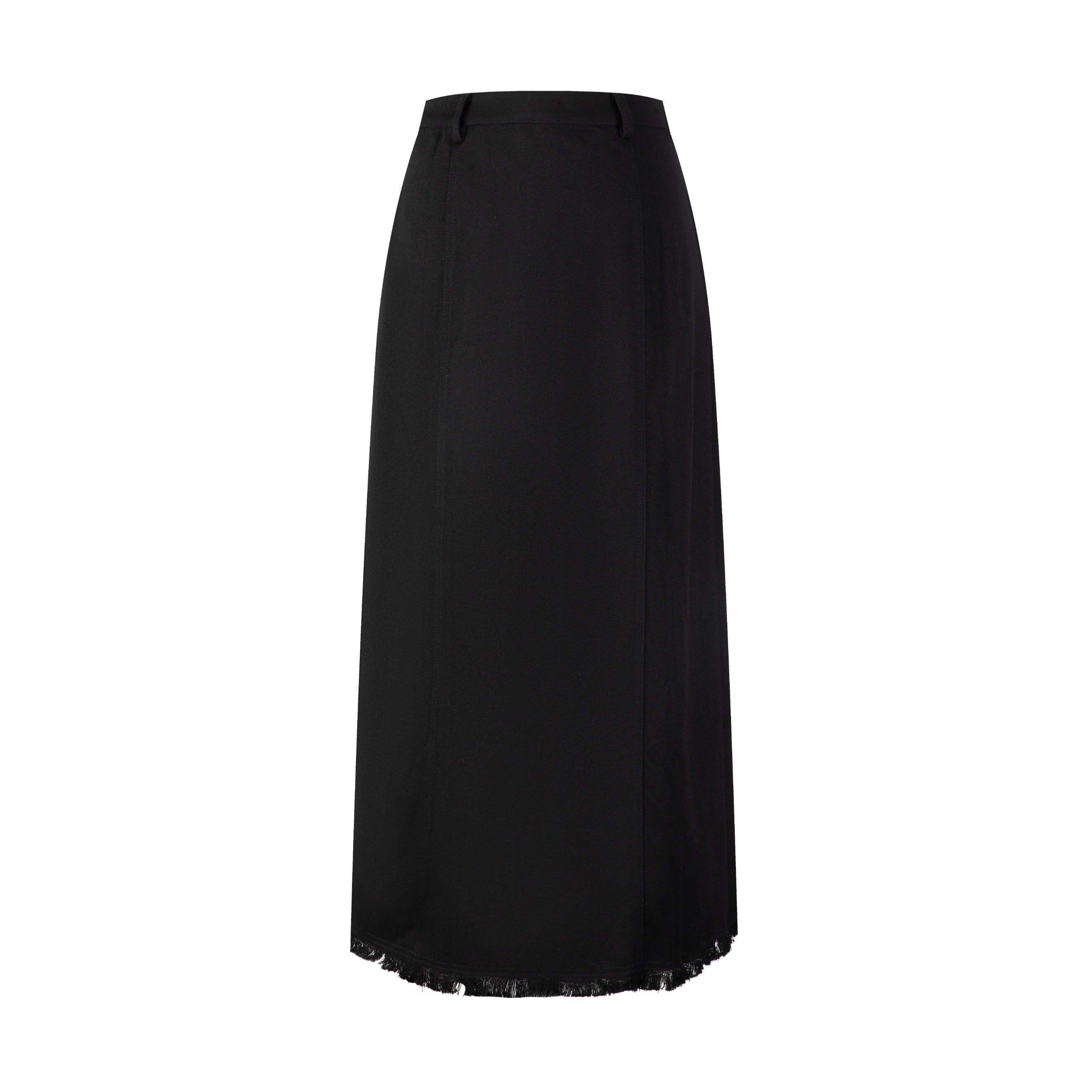 Black Denim Printed Pocket Skirt