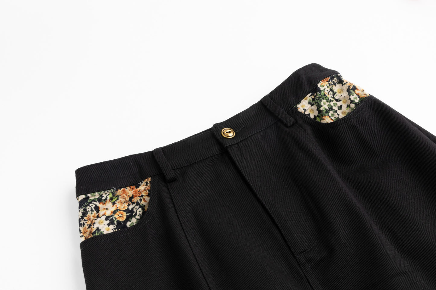 Black Denim Printed Pocket Skirt