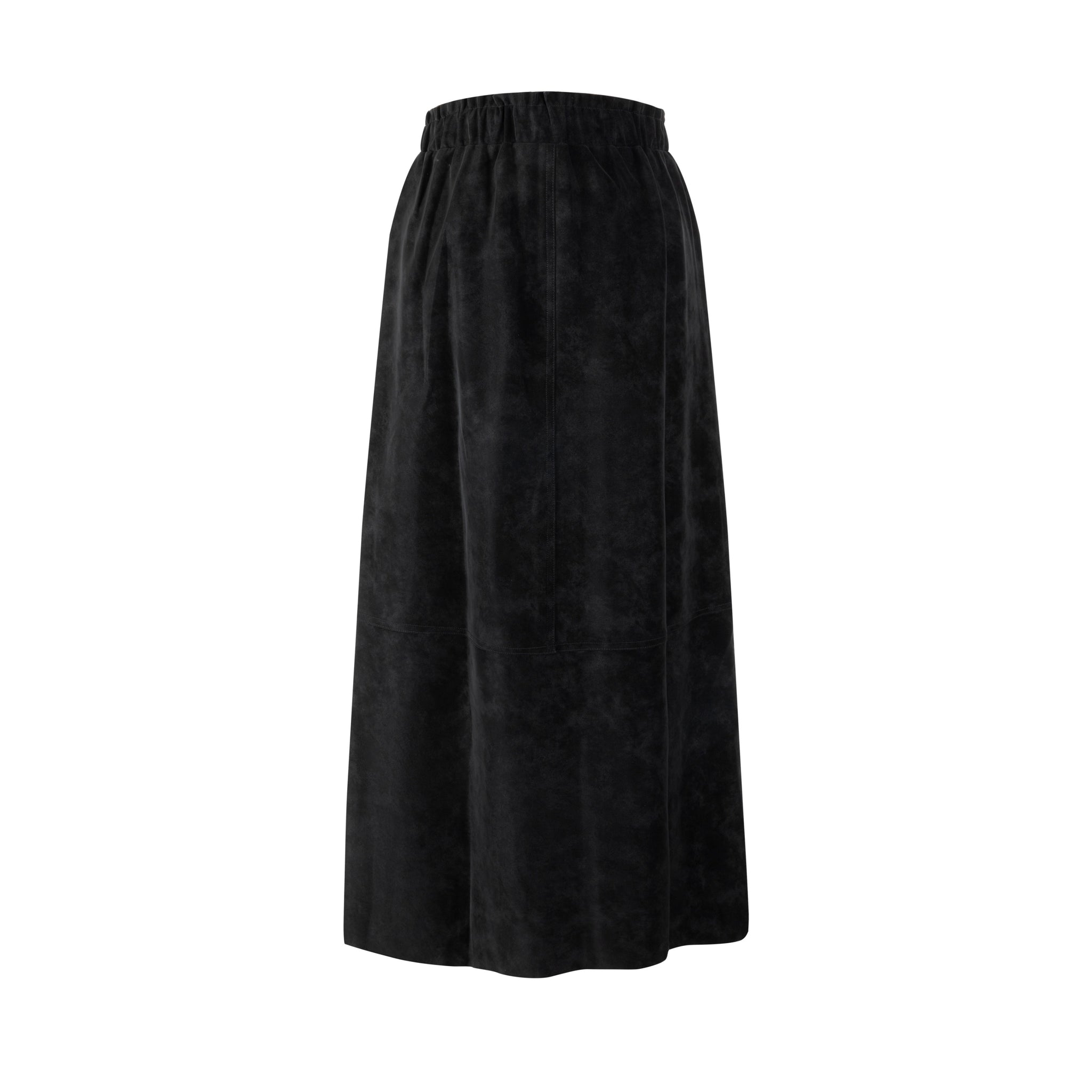 Suede Button Down Midi Skirt - Black