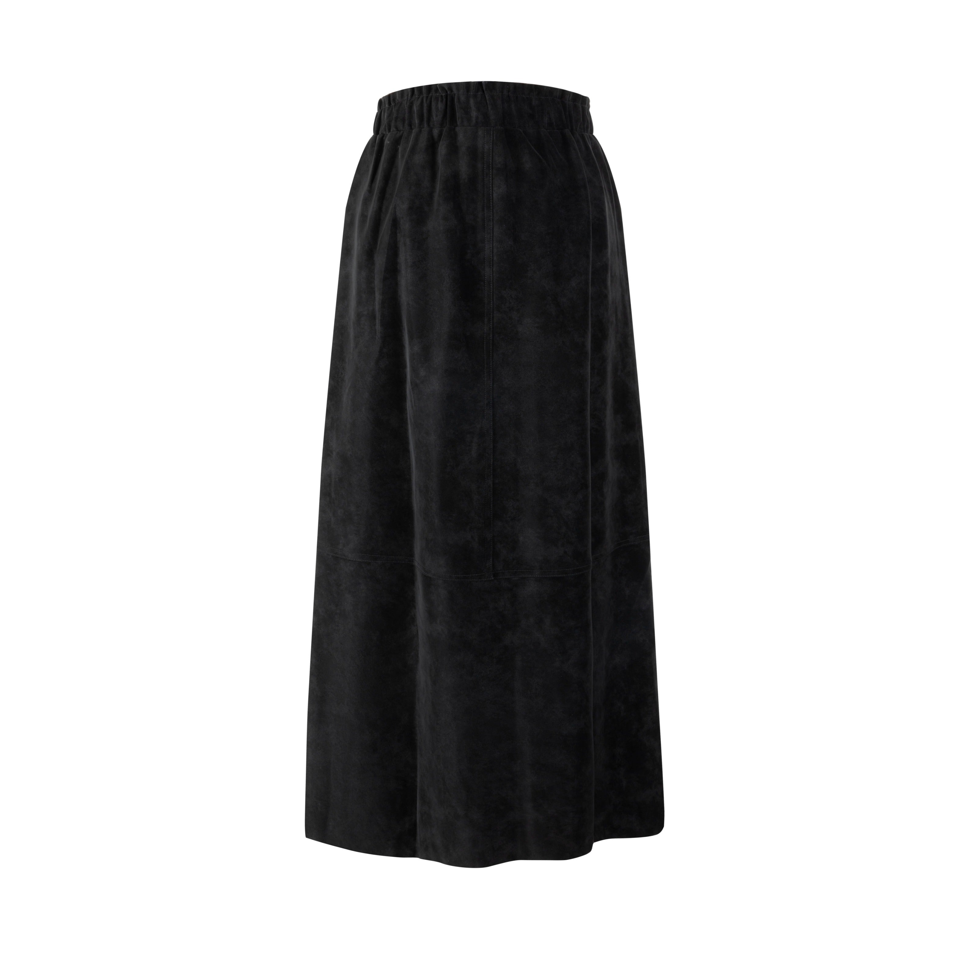 Suede Button Down Midi Skirt - Black