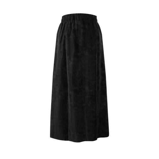 Suede Button Down Midi Skirt - Black