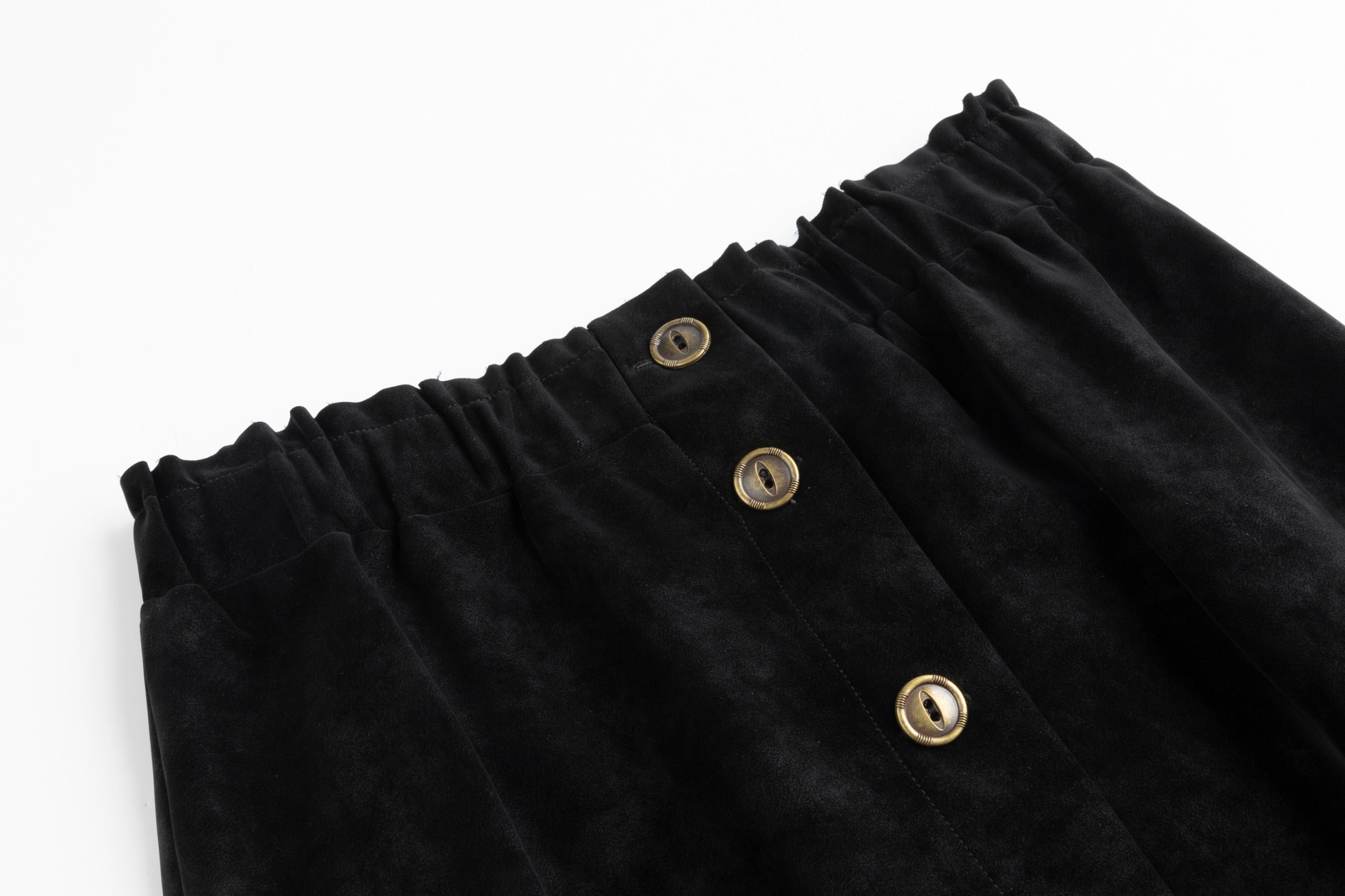 Suede Button Down Midi Skirt - Black