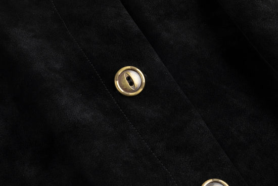 Suede Button Down Midi Skirt - Black