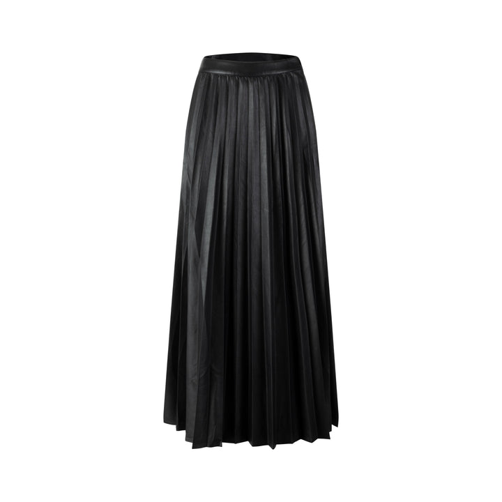 Pleated Leather Skirt - Black