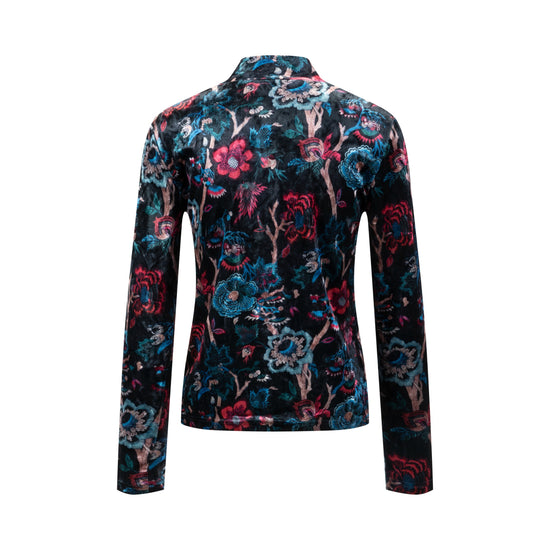 Multi Colored Printed Velvet Mock Neck