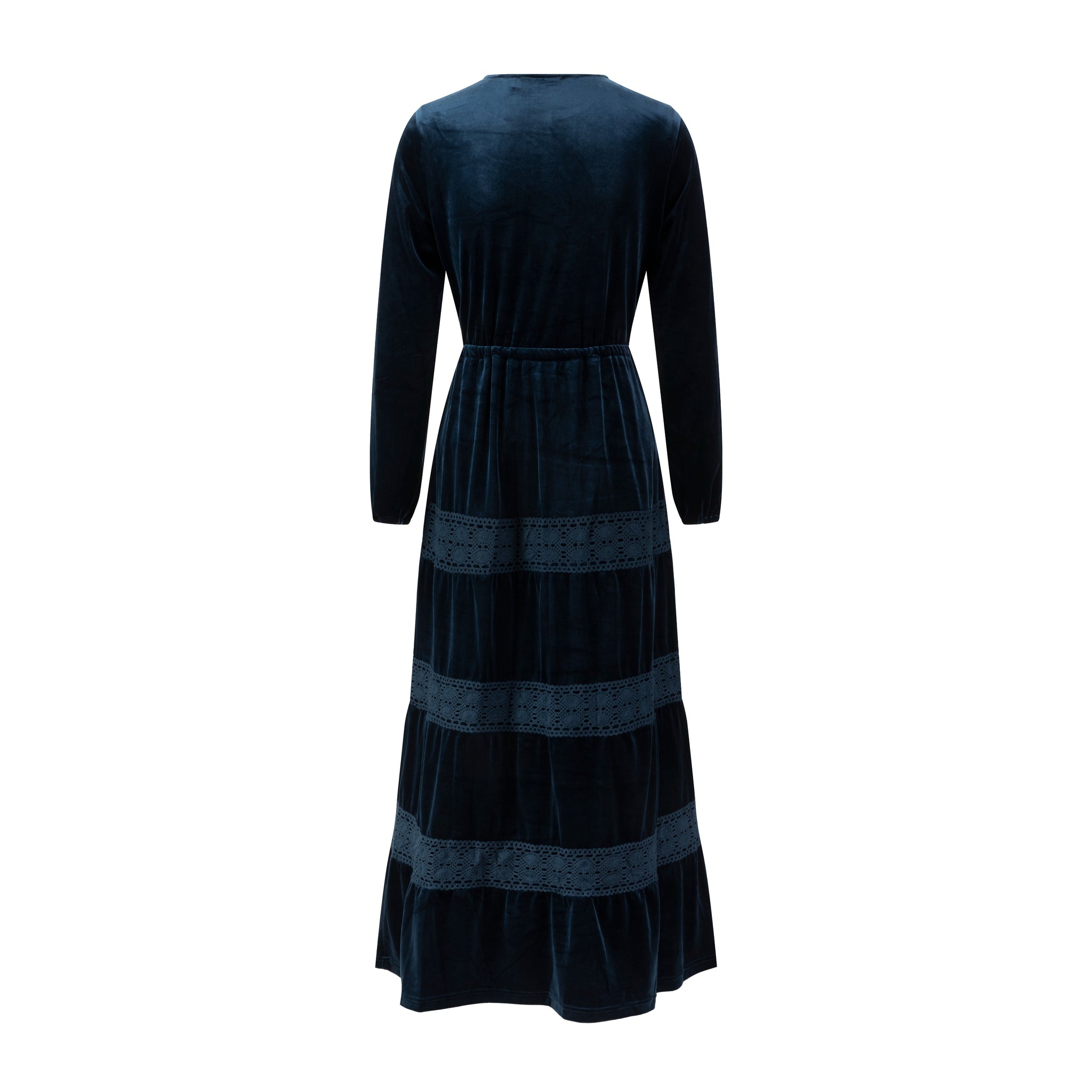 Blue Velvet And Lace Drawstring Dress