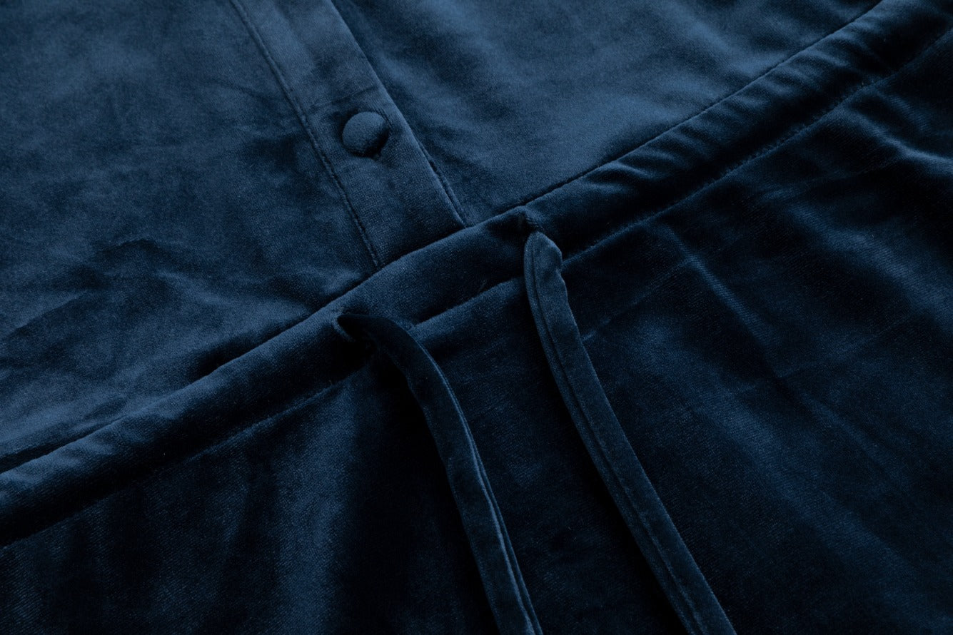Blue Velvet And Lace Drawstring Dress