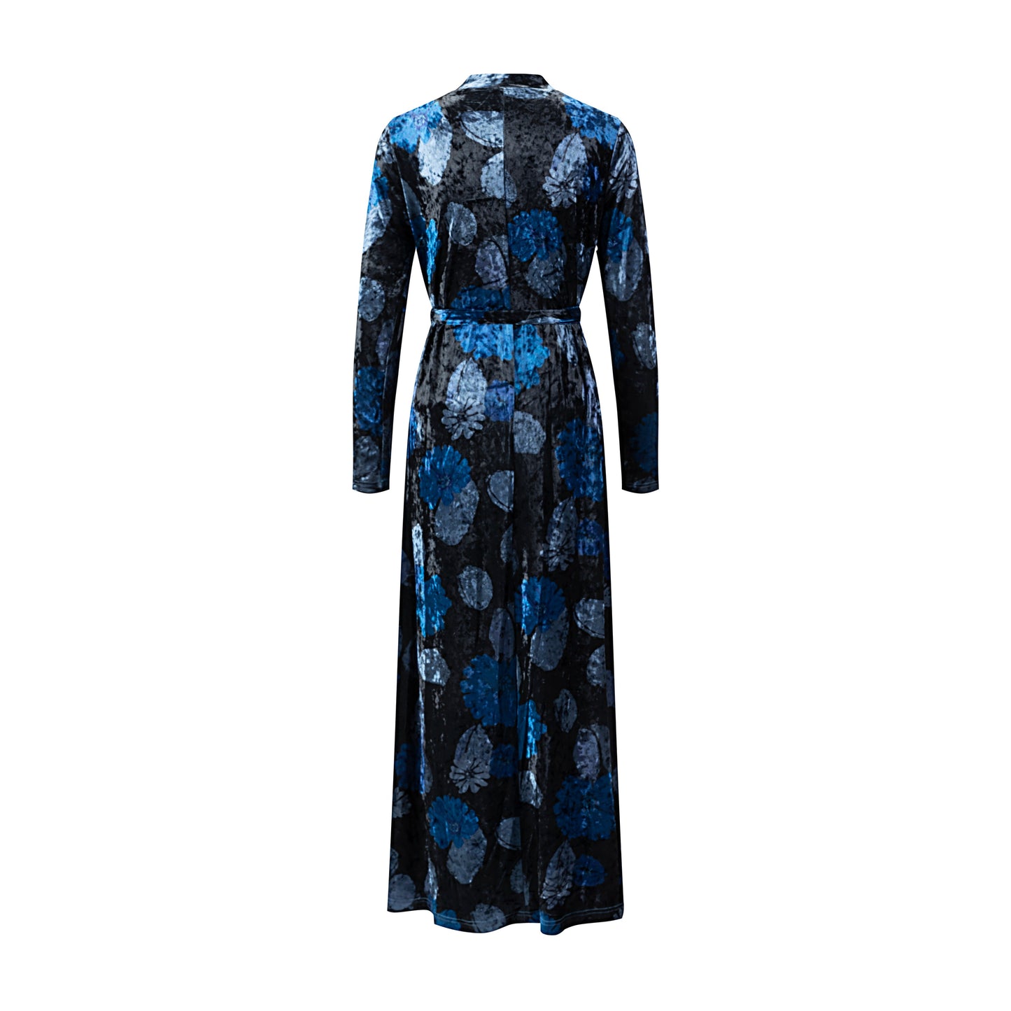 Blue Floral Velvet Dress
