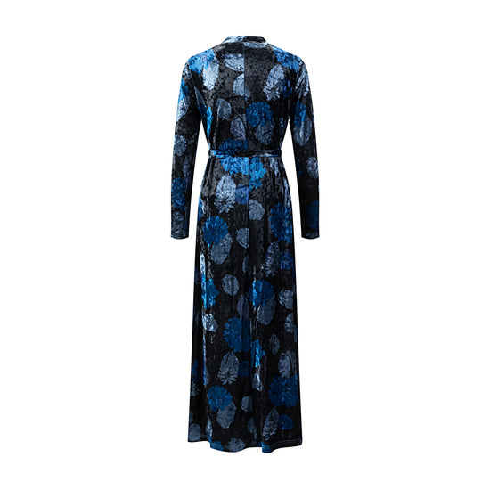 Blue Floral Velvet Dress