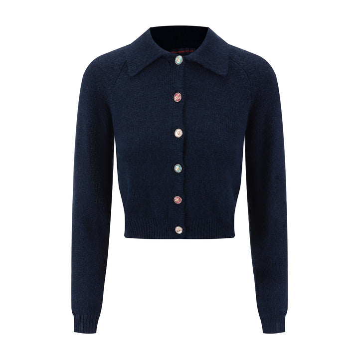 Colored Bee Button Knit Cardigan - Navy