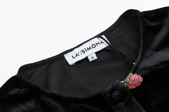 Black Velvet Embroidered Leaf Cardigan With Velvet Jumper Underlay