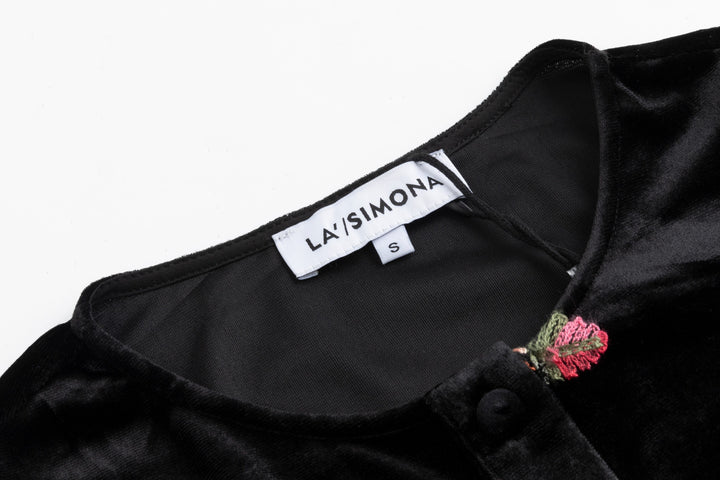 Black Velvet Embroidered Leaf Cardigan With Velvet Jumper Underlay