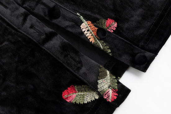 Black Velvet Embroidered Leaf Cardigan With Velvet Jumper Underlay