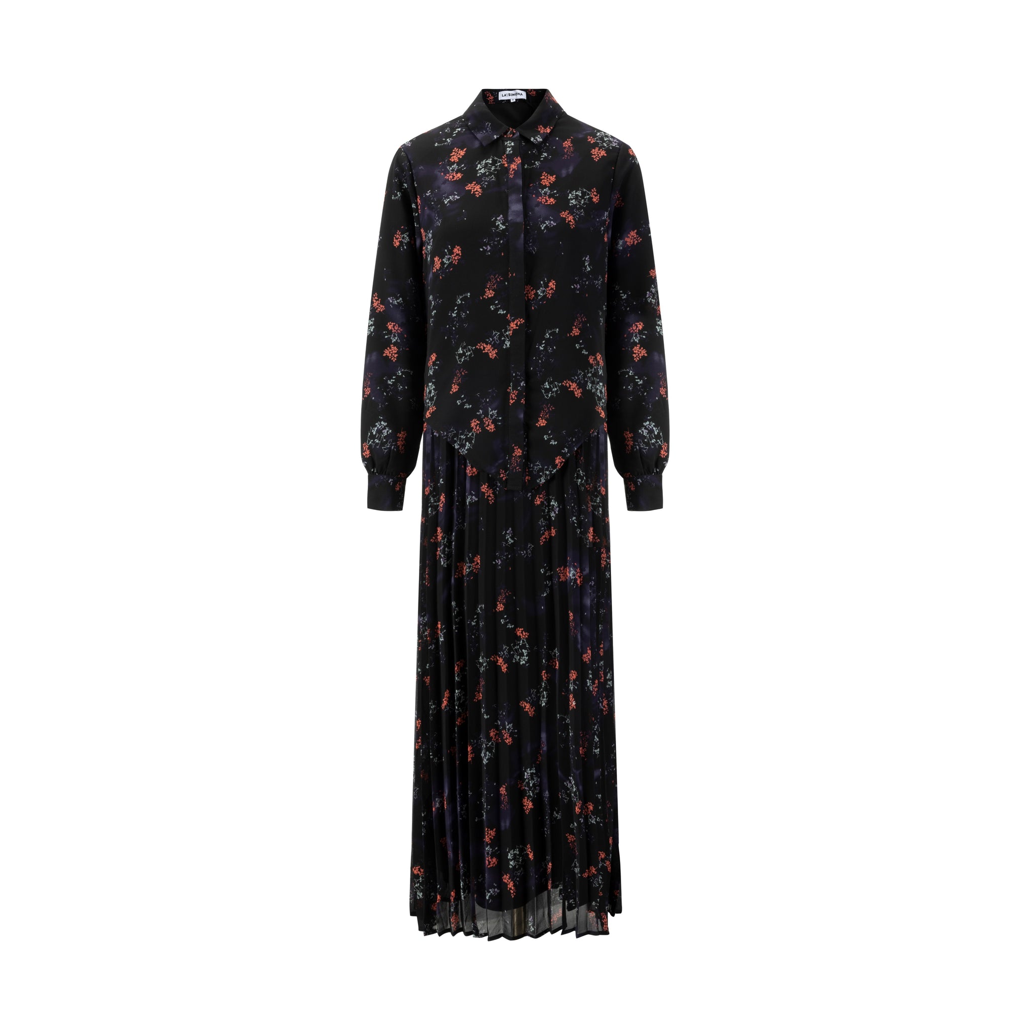 Black And Purple Pleated Jumper With Blouse Overlay