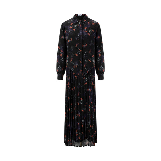 Black And Purple Pleated Jumper With Blouse Overlay