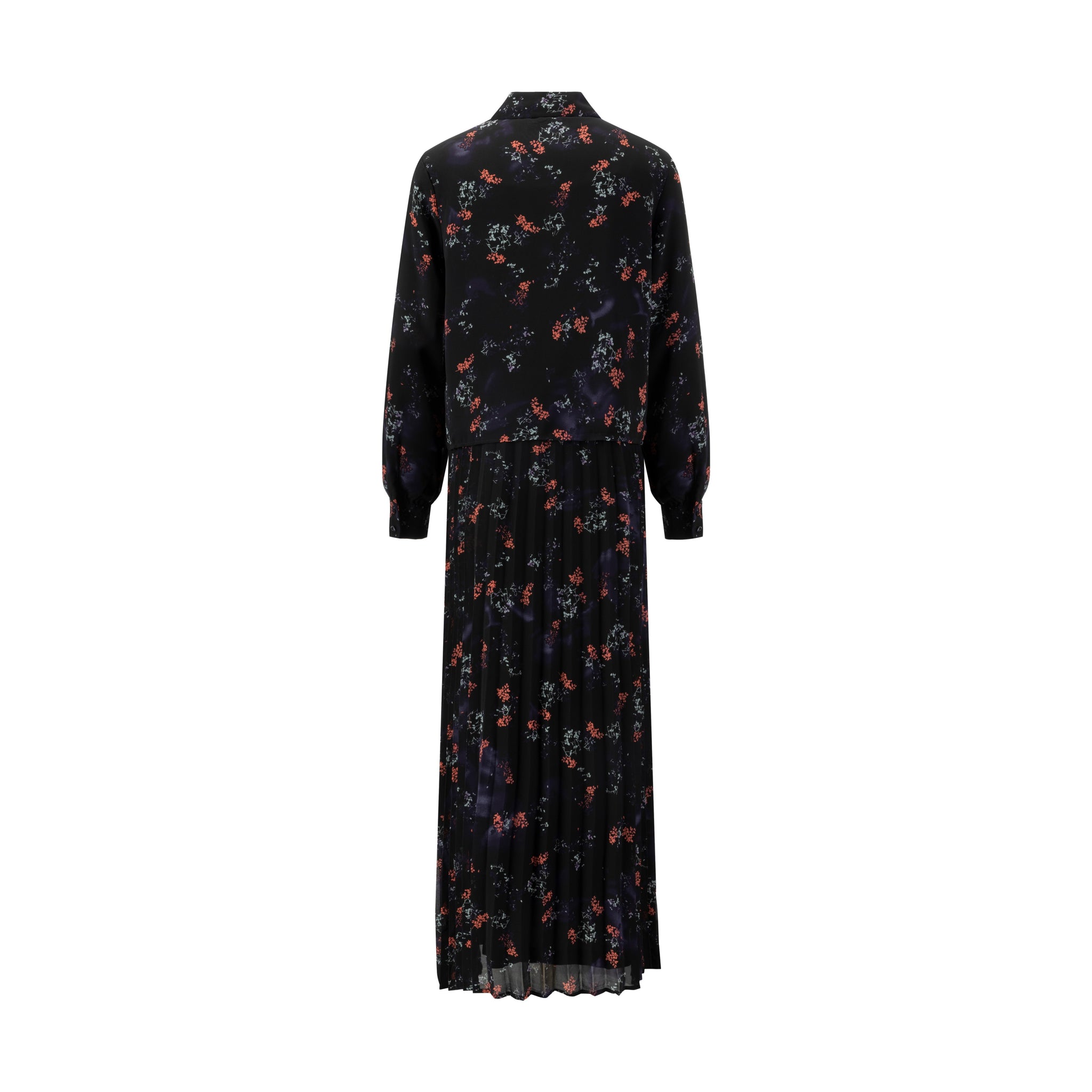 Black And Purple Pleated Jumper With Blouse Overlay