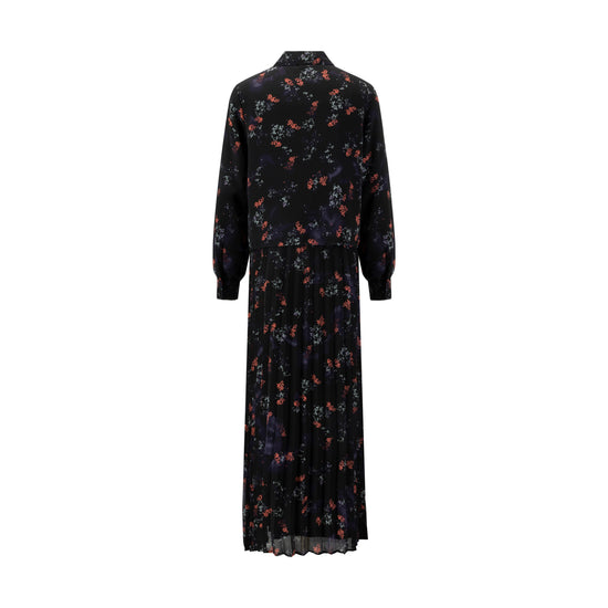 Black And Purple Pleated Jumper With Blouse Overlay