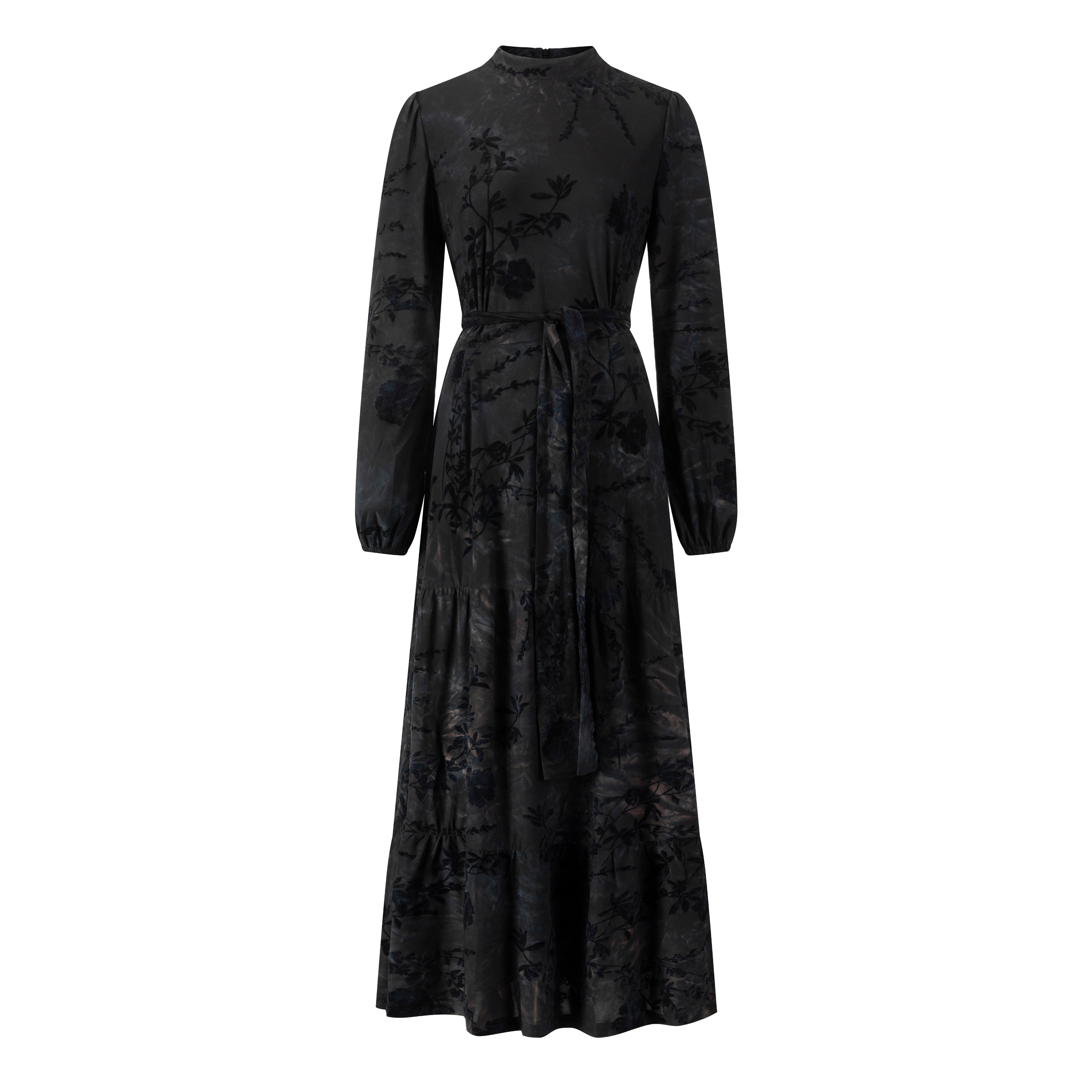 Blue Cut Velvet Printed Dress