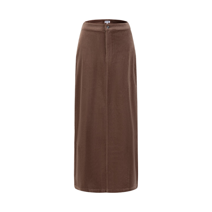 Brown Corduroy Skirt With Fly Front Zipper