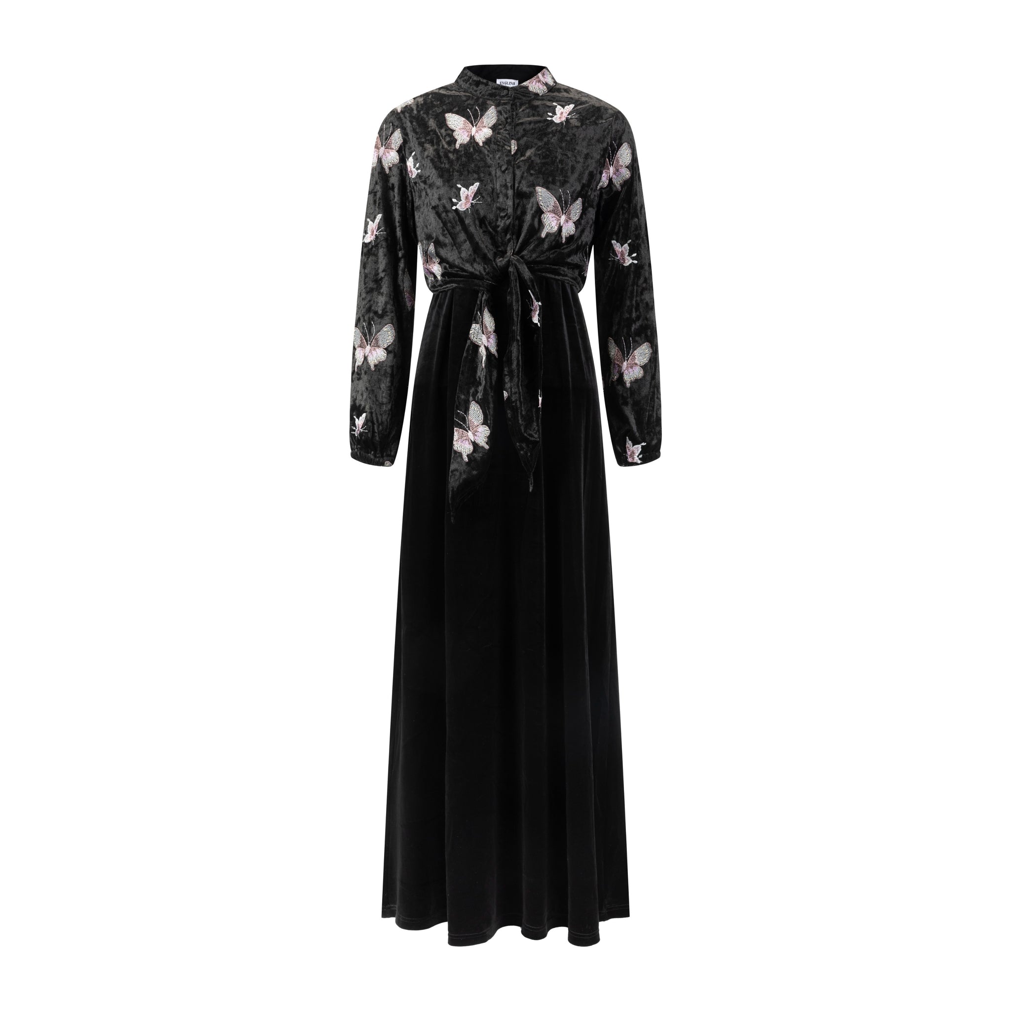 Crushed Velvet Butterflies Embroidered Tie Top With Velvet Jumper