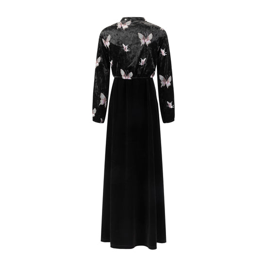 Crushed Velvet Butterflies Embroidered Tie Top With Velvet Jumper