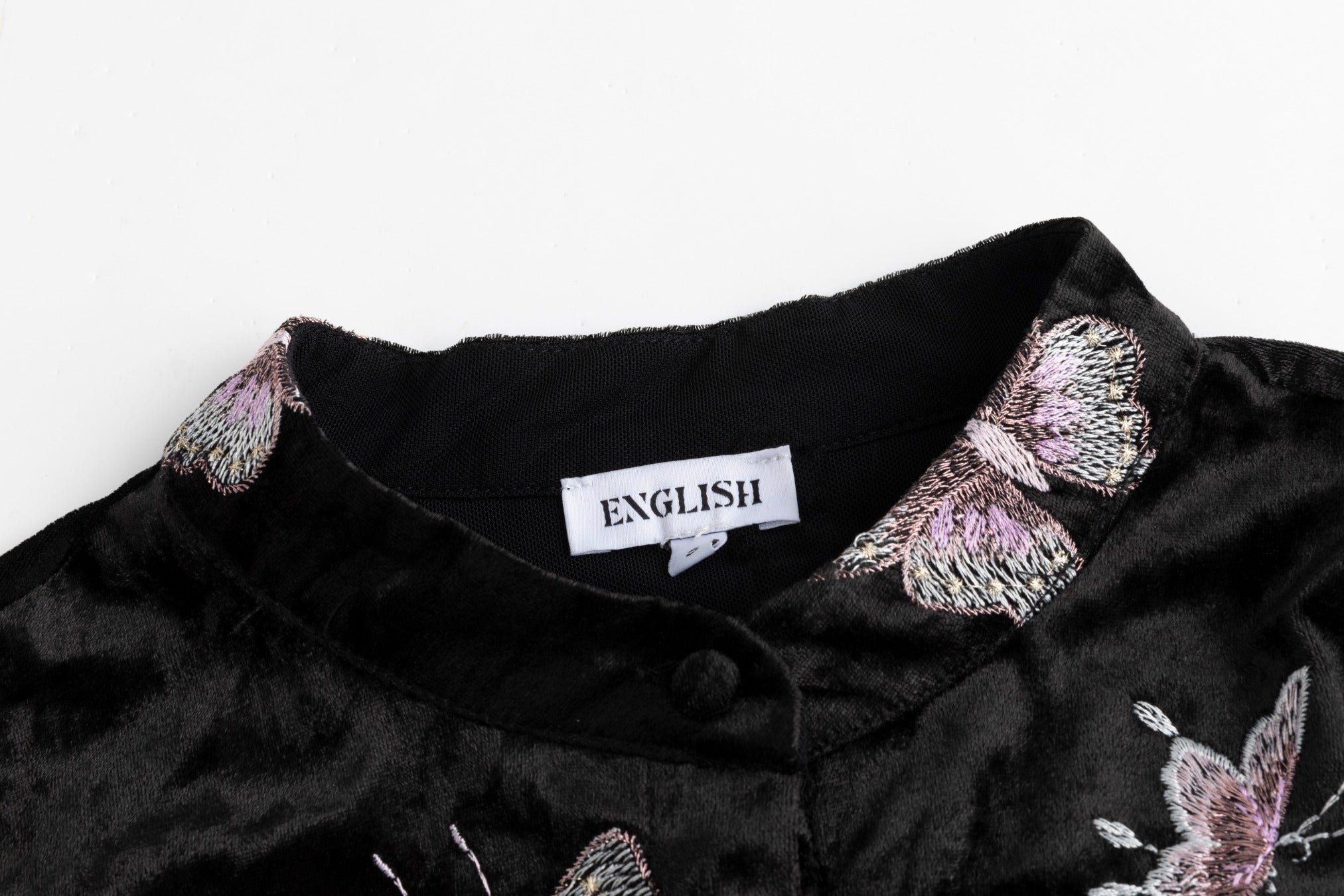 Crushed Velvet Butterflies Embroidered Tie Top With Velvet Jumper