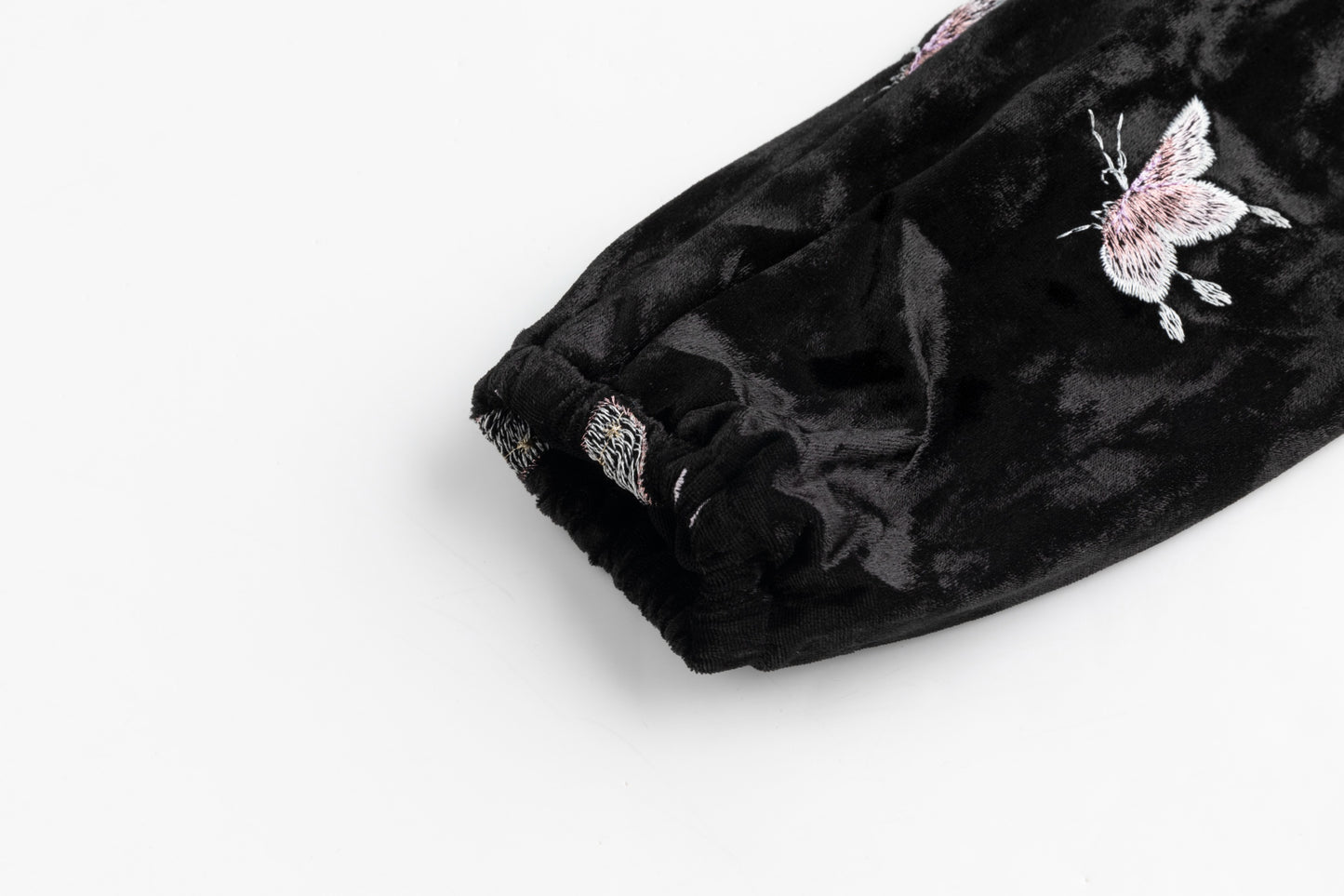 Crushed Velvet Butterflies Embroidered Tie Top With Velvet Jumper