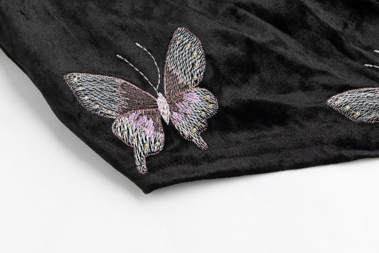 Crushed Velvet Butterflies Embroidered Tie Top With Velvet Jumper