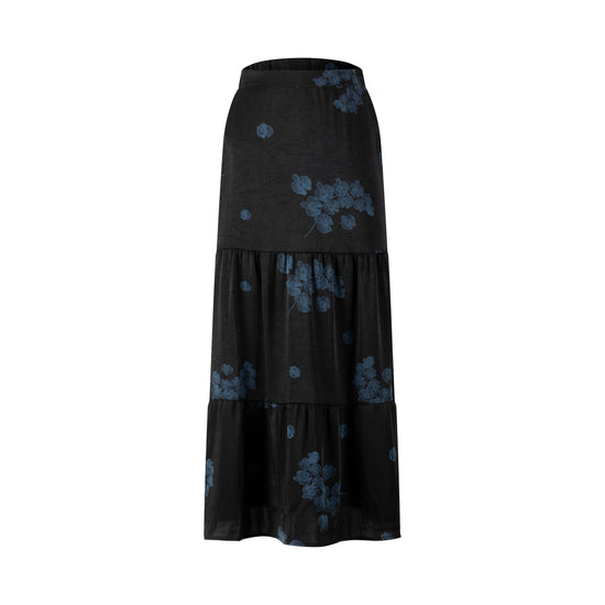 Black Skirt With Blue Floral Print
