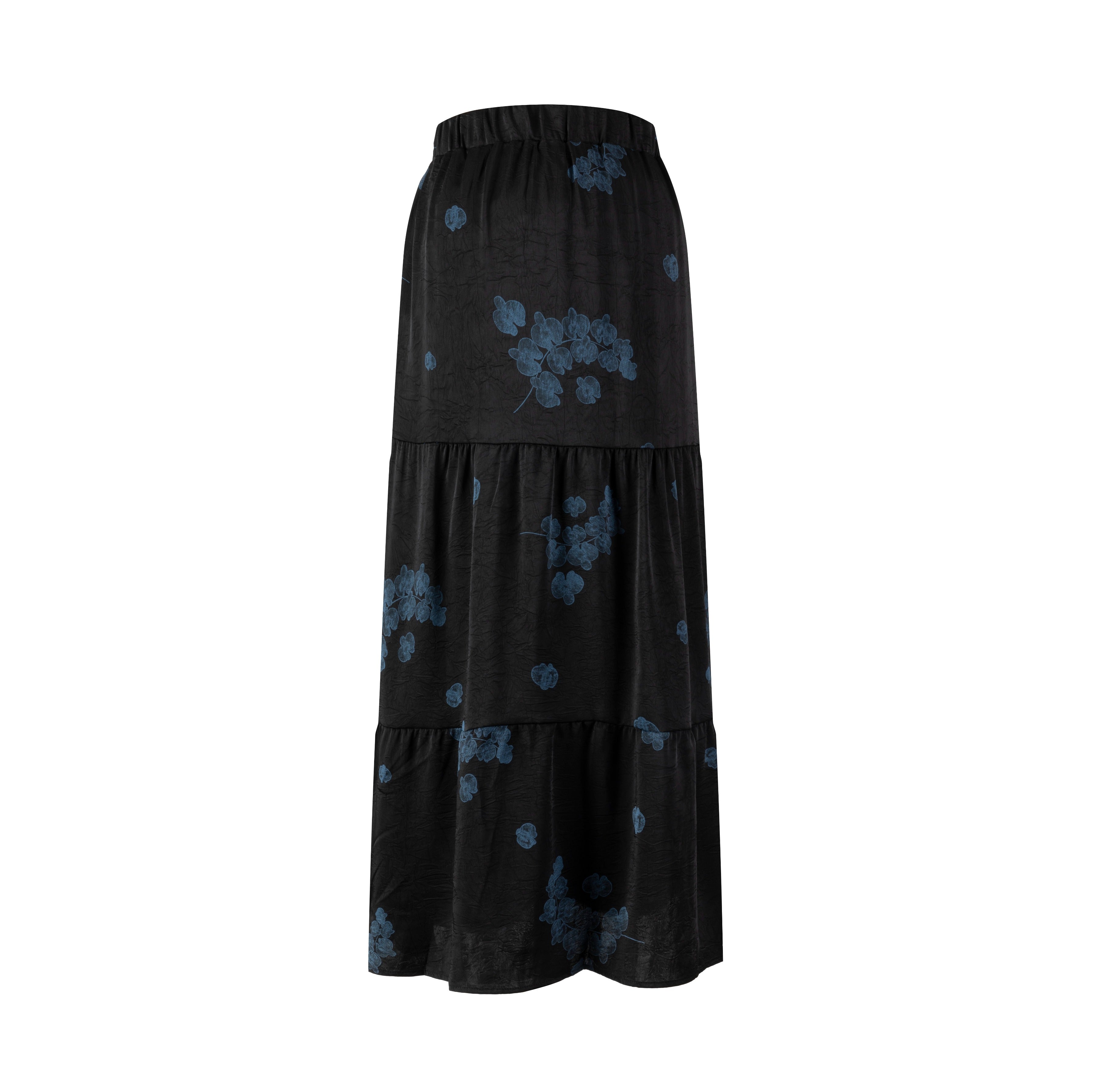 Black Skirt With Blue Floral Print