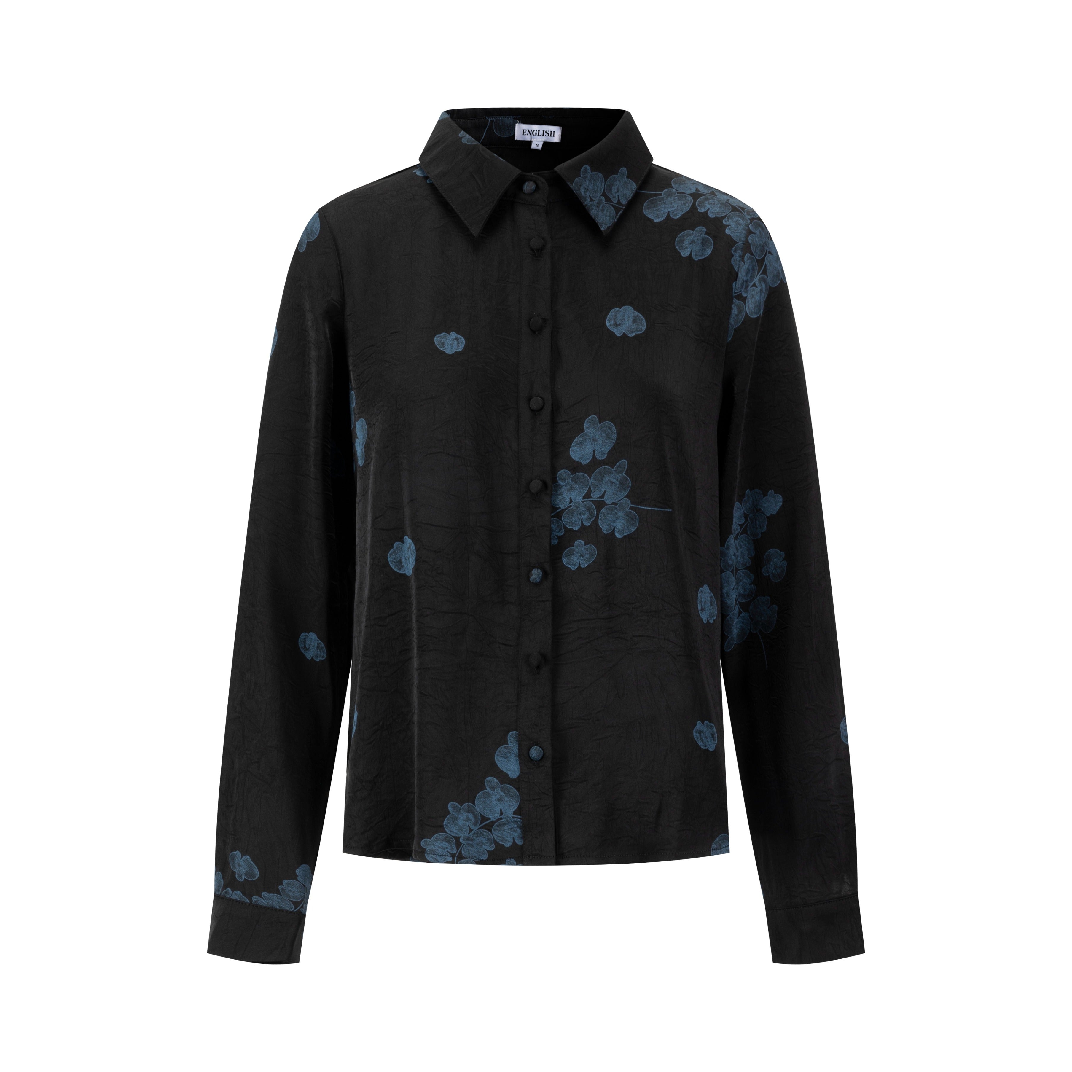 Black Blouse With Blue Floral Print