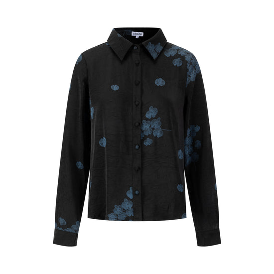 Black Blouse With Blue Floral Print