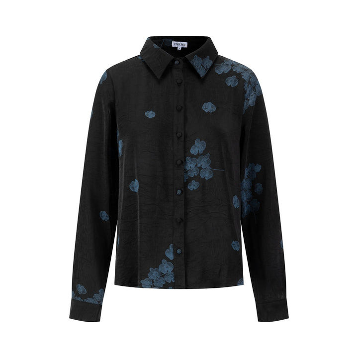 Black Blouse With Blue Floral Print