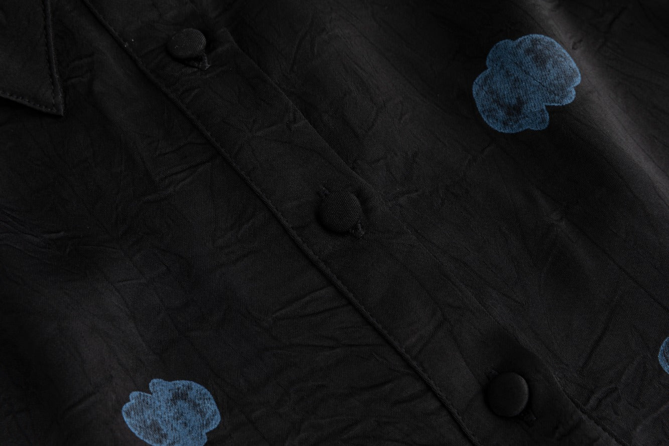 Black Blouse With Blue Floral Print