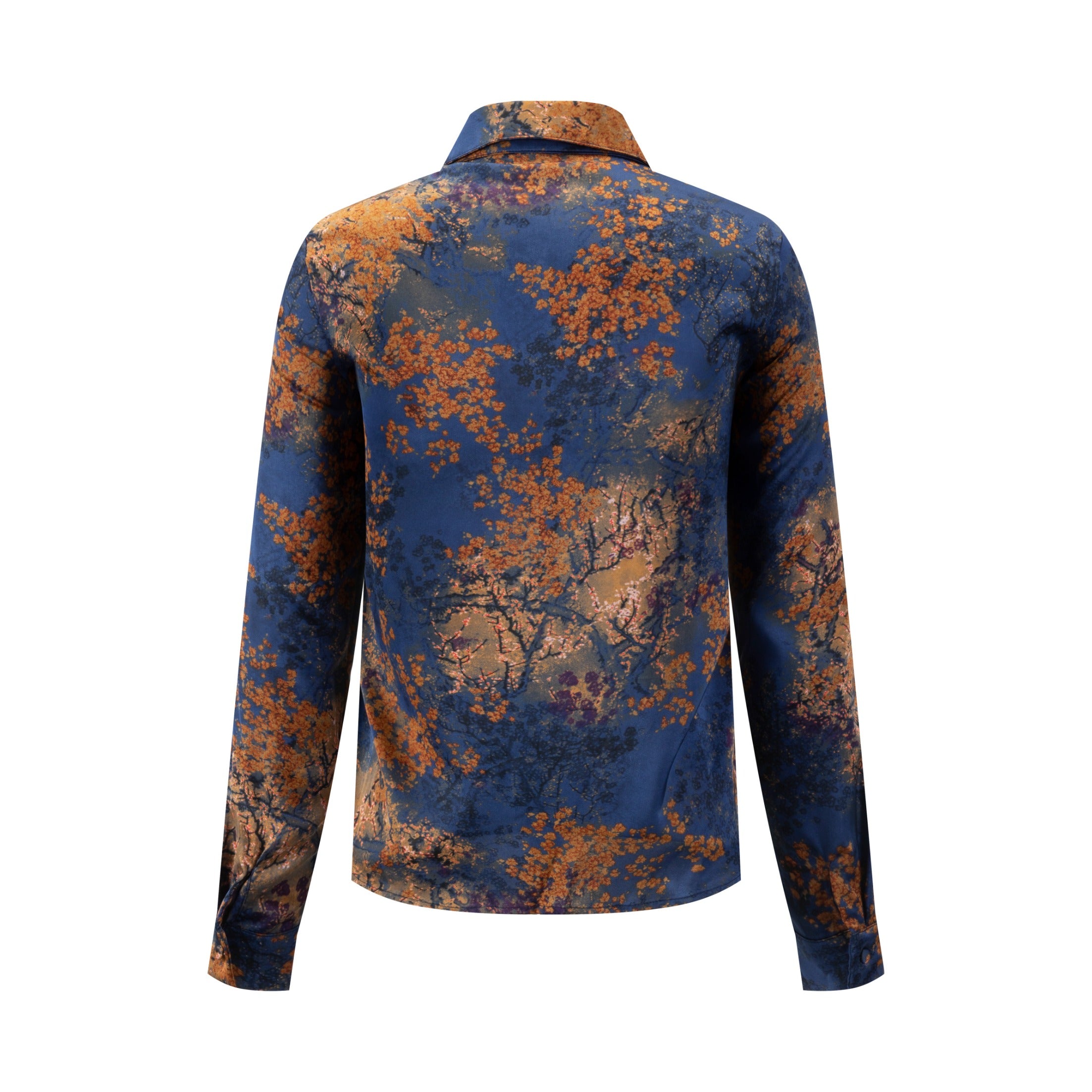 Blue And Orange Printed Satin Blouse